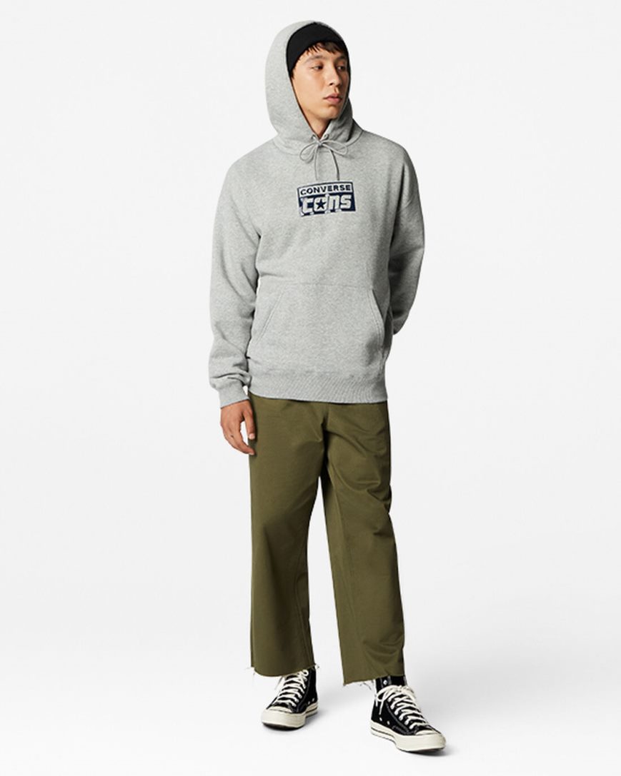Men's Converse CONS Fleece Pullover Hoodie Grey | AU EC834Q